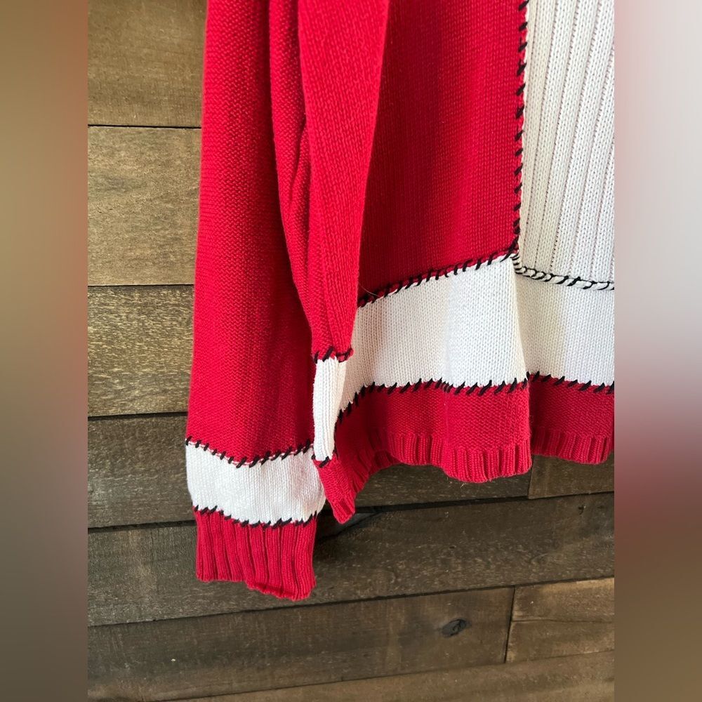 Vintage Liz Claiborne Lizsport Red White Patchwork Knit Sweater Cotton L - Picture 6 of 9